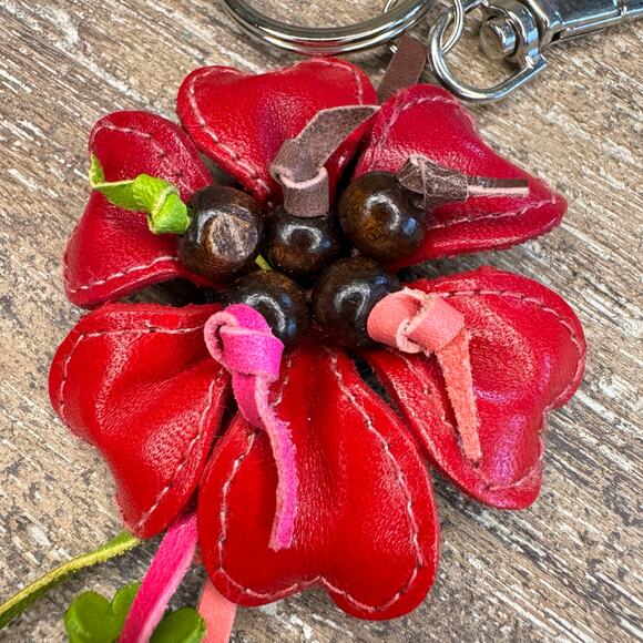 Leather Flower Purse Charm Genuine Leather Bag Charm NEW FAST SHIP - Picture 4 of 7
